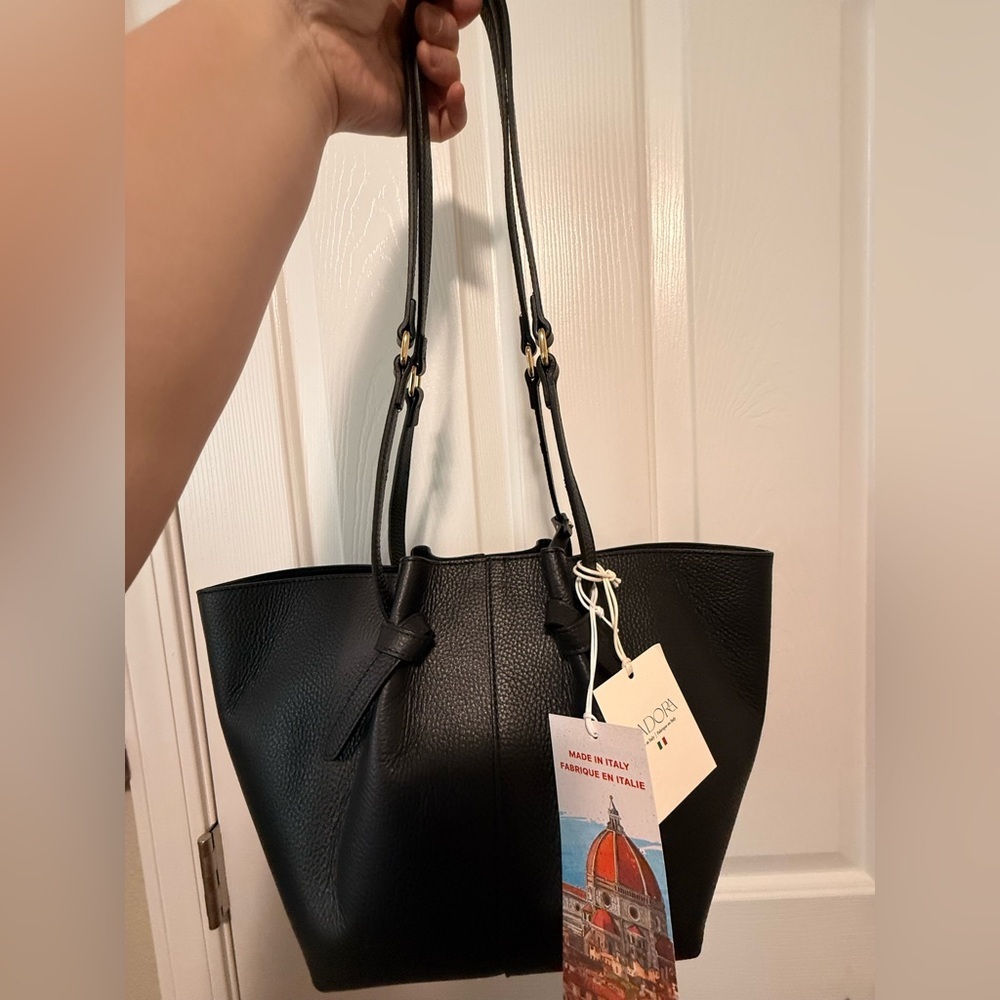 Isadora Black Leather Tote Bag